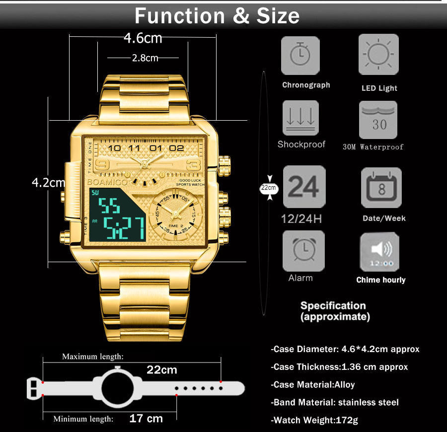 BOAMIGO New Top Brand Luxury Fashion Men Watches Gold Stainless Steel